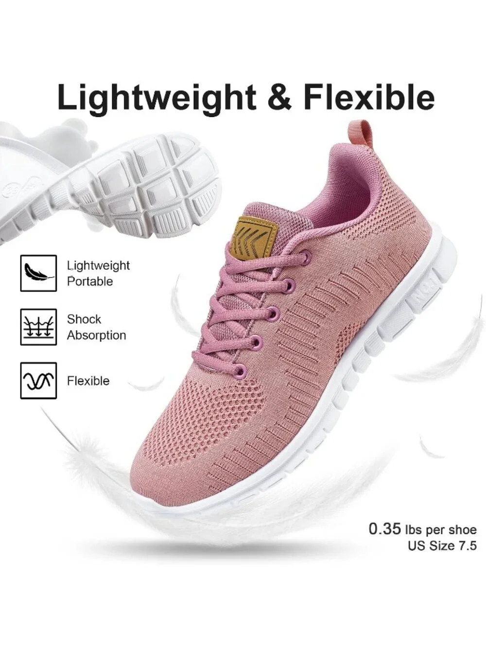 Women's Pink Lightweight Non Slip Comfortable Breathable Pull On Sneakers